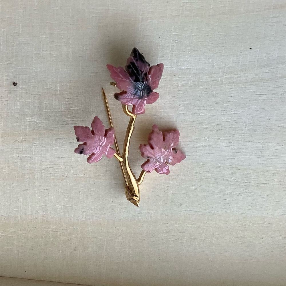 Genuine Rhodonite Maple Leaf brooch pin